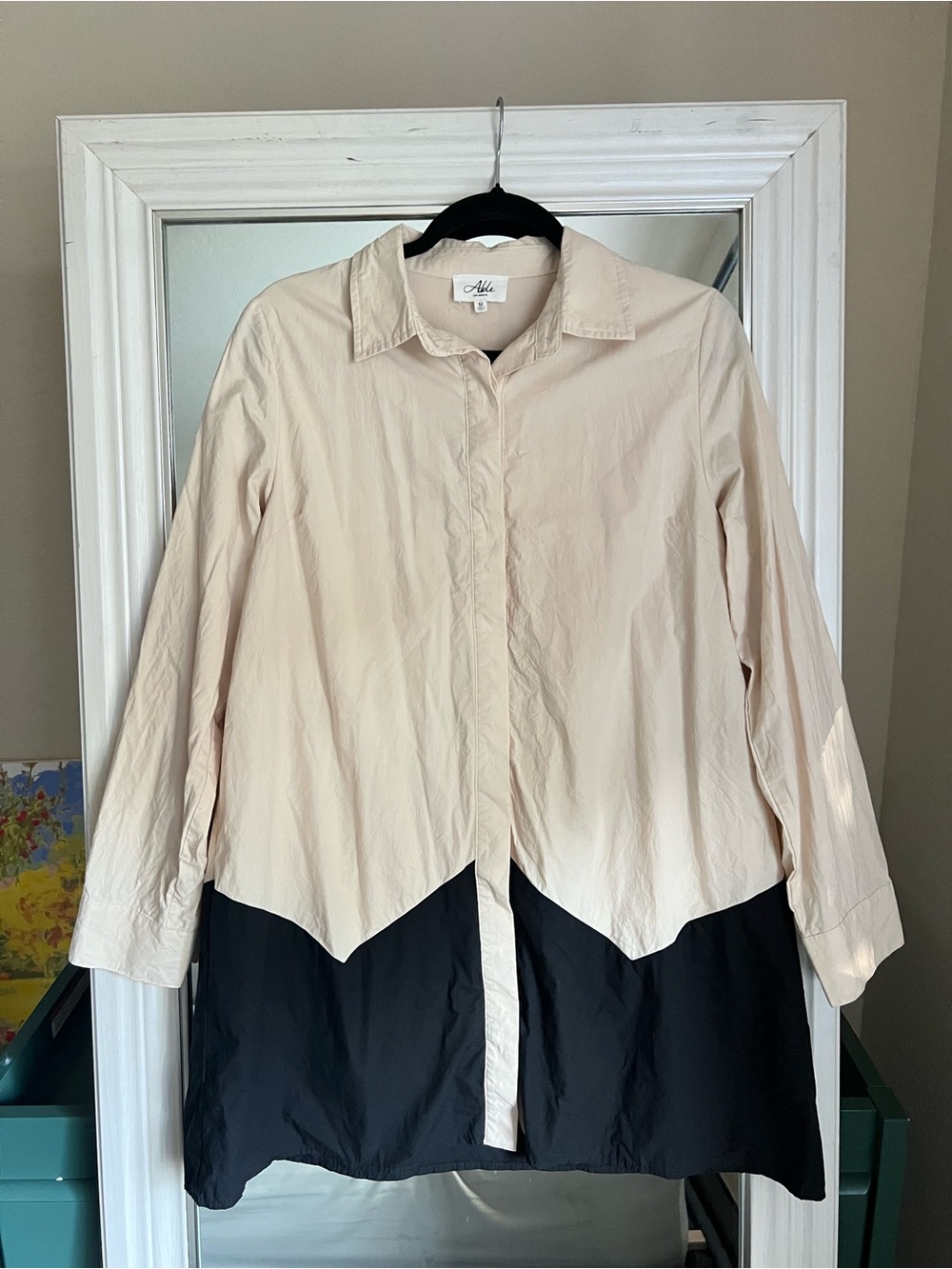 Able Two-Tone Ivory and Black Button-Down Shirt Dress